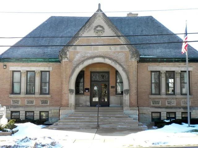 Library Hall in Carpentersville, Illinois. On NRHP since August 14, 1973 21 N. Washington St. Now used as offices for the Park District