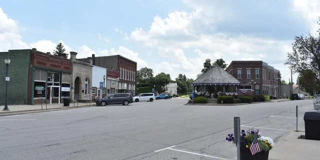 Looking down Veto and Green Street in Chenoa, Illinois. July 2026