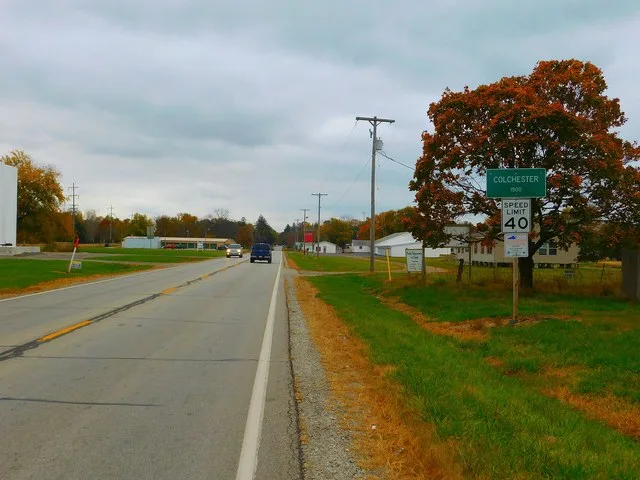 U.S. Route 136 westbound approaching Colchester, Illinois .