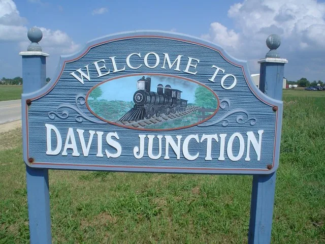 Sign leading into the west side of Davis Junction, Illinois, USA.