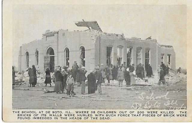Self-made scan photograph submitter owned. Depicts destruction of a school in De Soto, Illinois.