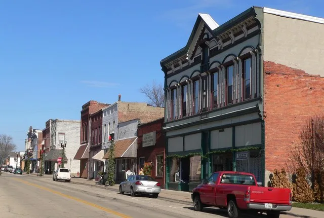 Downtown Delavan, Illinois : east side of Locust Street, looking northward.