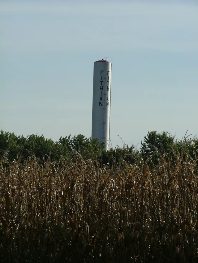 The water tower in Fithian, Illinois