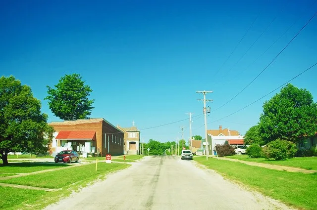 View along First Street in Flat Rock, Illinois, United States.