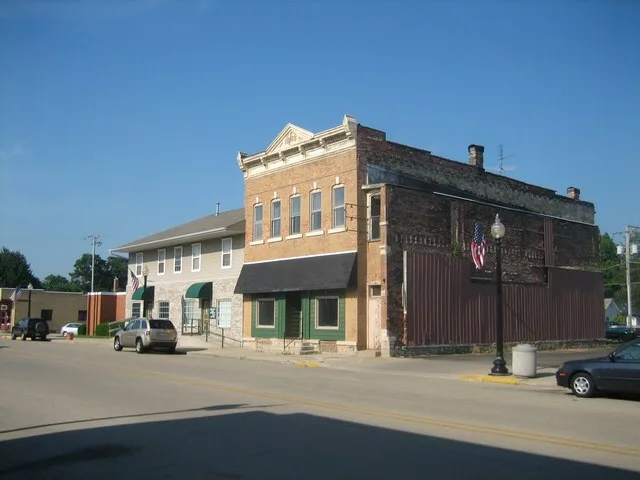 Some of the few commercial buildings in Franklin Grove, Illinois, USA.