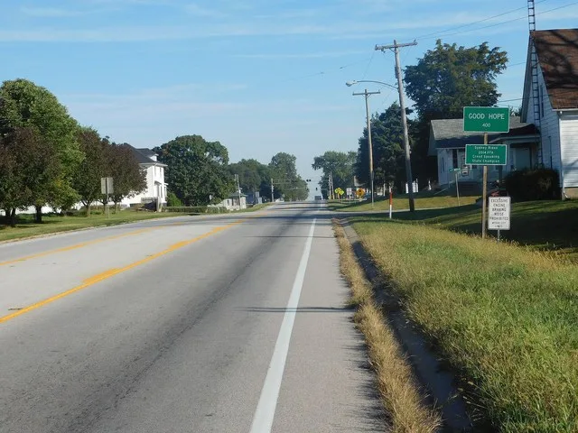 U.S. Route 67 northbound entering Good Hope, Illinois .