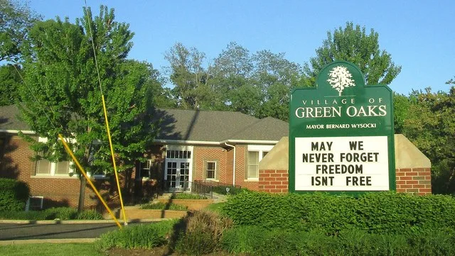 Sign when entering the administrative offices of the Village of Green Oaks