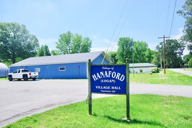 Village Hall in Hanaford (Logan), Illinois, United States.