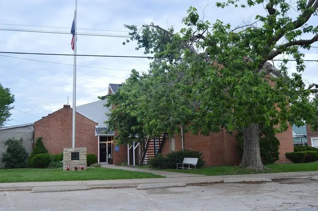 Western side of the Calhoun County Courthouse , located on the northeastern corner of the junction of County and Main Streets in Hardin , Illinois , United States . It was built i...