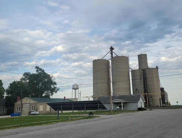 Skyline of Harvel, Illinois , featuring Central Commodity FS grain elevator and Village of Harvel water tower. Photo taken from Harvel Township, Montgomery County, Illinois but th...
