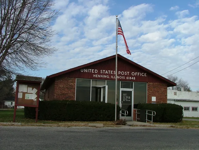 The post office at 122 Lane Street in Henning, Illinois, USA, looking north