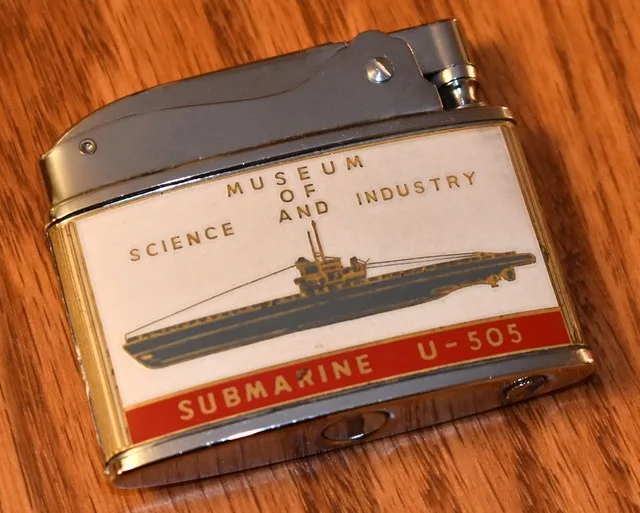 Vintage Empire Cigarette Lighter, Souvenir Of The Museum Of Science & Industry In Chicago (Submarine U-505), Illinois, Made In Japan, Circa 1960s