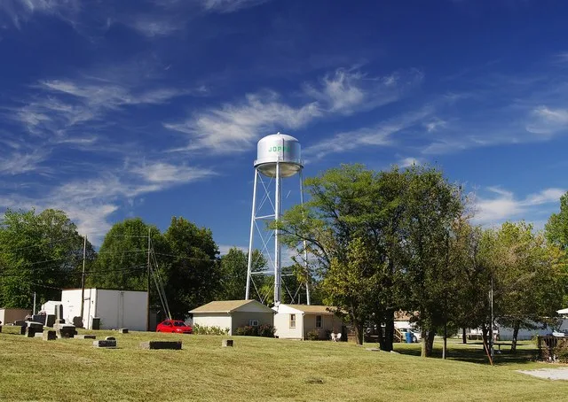 Water tower and buildings in Joppa, Illinois, United States.