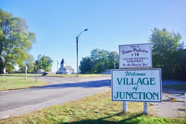 Welcome sign in Junction, Illinois, United States.