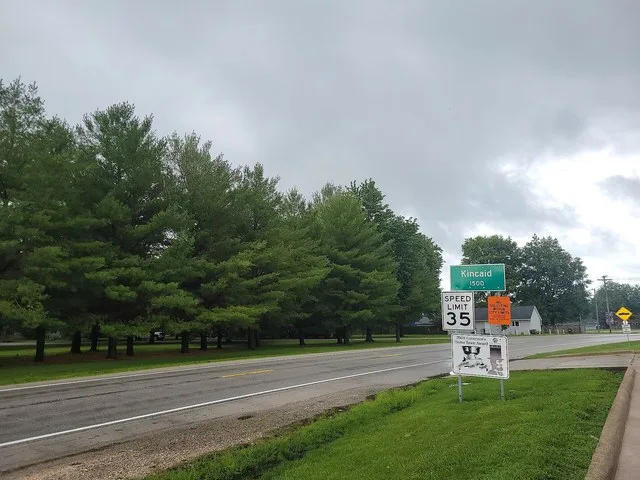 Signage at city limits of |Kincaid, Illinois .