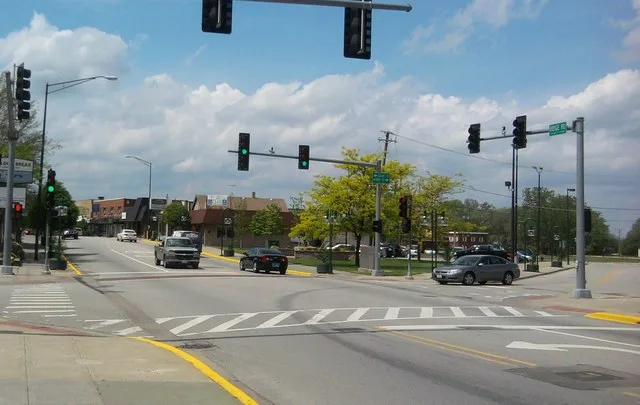 Ridge Road in downtown Lansing, Illinois, looking west