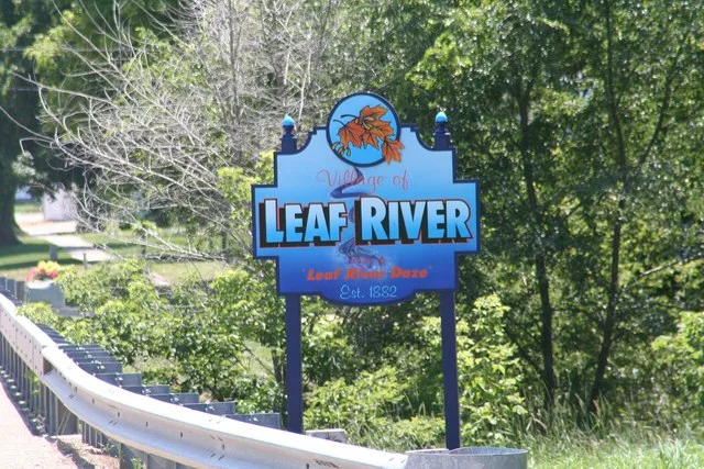 Picture of the sign you see entering into Leaf River, Illinois, USA from the north.