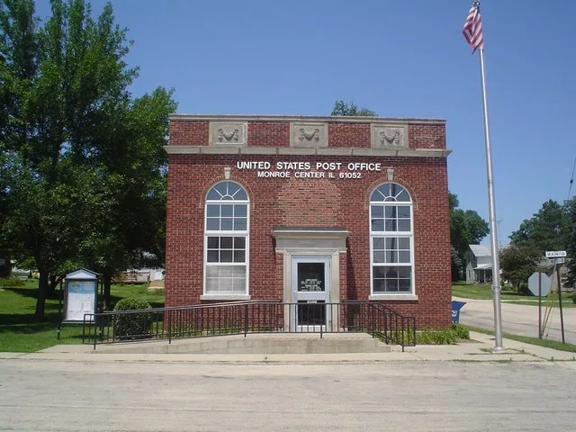 Picture of the post office in Monroe Center, Illinois, Illinois.