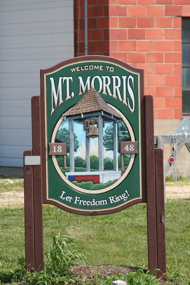 Sign leading into the west side of Mount Morris, Illinois, USA, on Rt. 64.