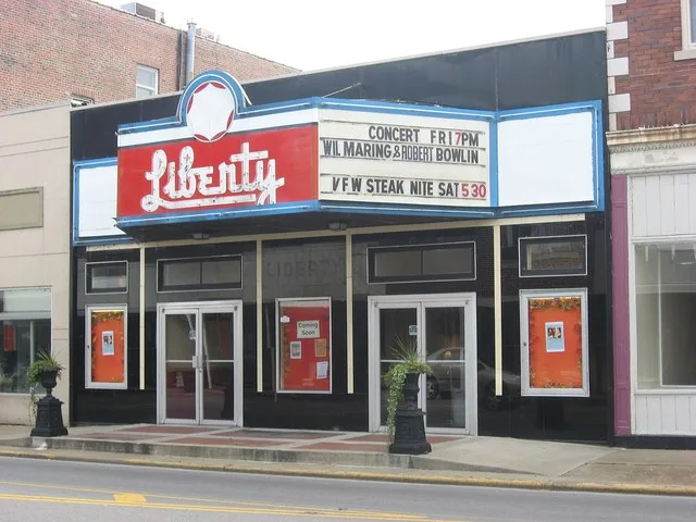 Front of the Liberty Theater , located at 1333 Walnut Street ( Illinois Route 149 ) in Murphysboro , Illinois , United States . Built in 1913, it is listed on the National Registe...