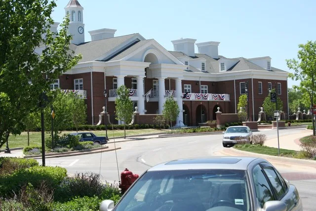 Front of New Lenox Village Hall as seen from Library sidewalk.