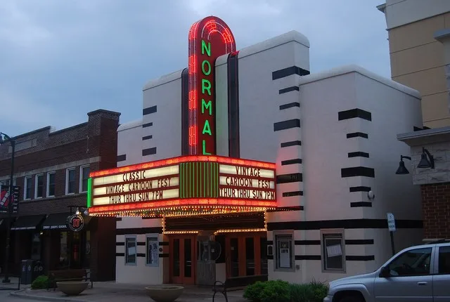 Just down the street from the campus of Illinois State University. Its animated neon marquee is a sight to behold.