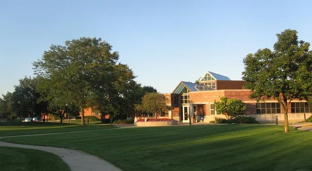 The North Riverside Illinois Commons Building. The Police Station can be seen in the distance on the left.