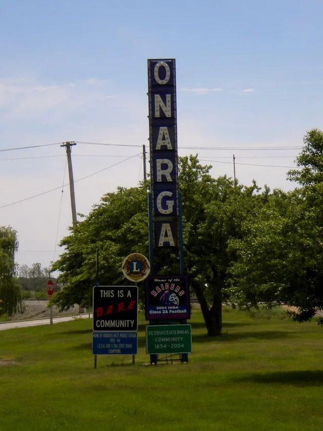 The town sign of Onarga, Illinois.