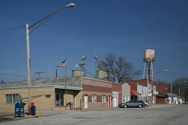 Philo, Illinois, USA. Watertower and post office.