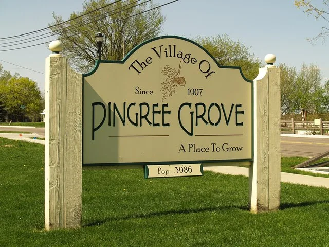 Pingree Grove, IL village sign visible from Reinking Rd