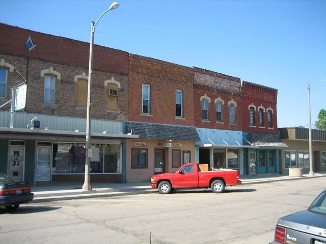 Buildings in downtown Plano, Illinois, US.