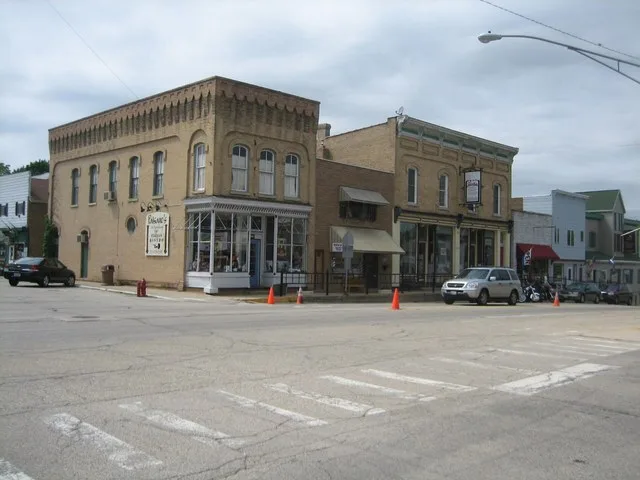 Commercial buildings in downtown Richmond, Illinois, USA.