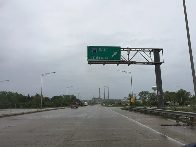 View south along Illinois Route 7 at the entrance to Interstate 80 eastbound in Joliet, Illinois