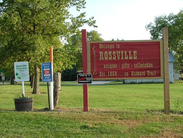 Welcome sign at the north edge of Rossville, Illinois