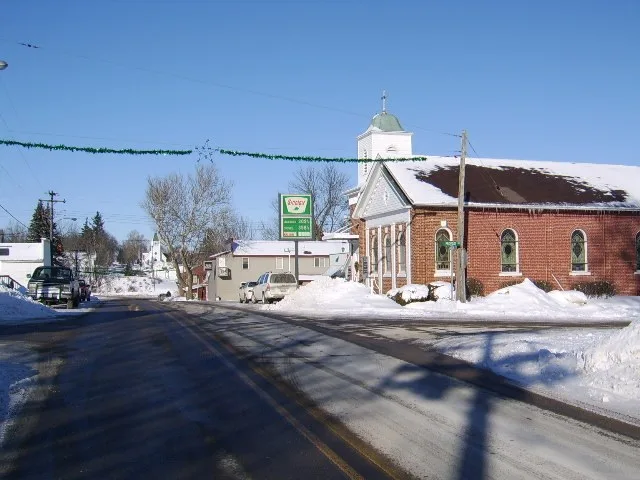 Scales Mound - Franklin Street (view north includes 2 churches and a gas station)
