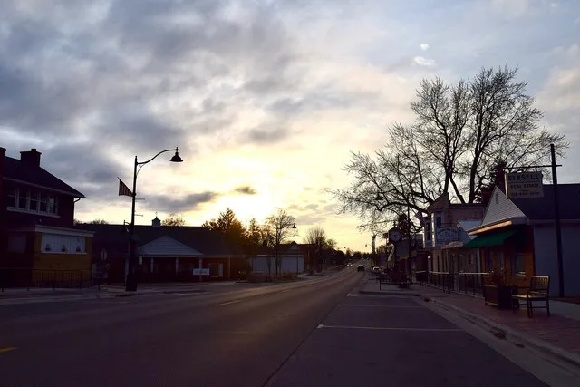 Downtown Shabbona, Illinois at sunset