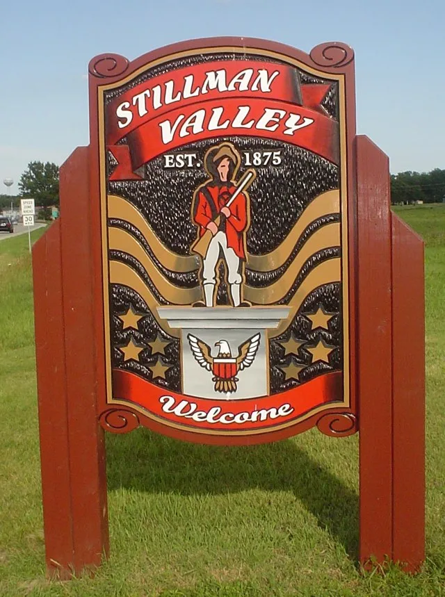 Sign leading into the west side of Stillman Valley, Illinois, USA.