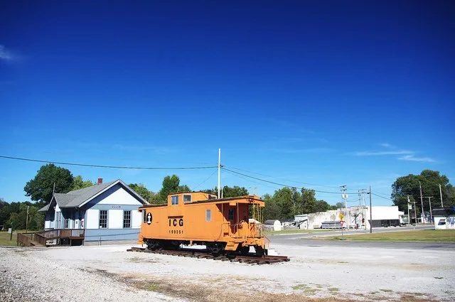 Train station and caboose in Ullin, Illinois, United States.