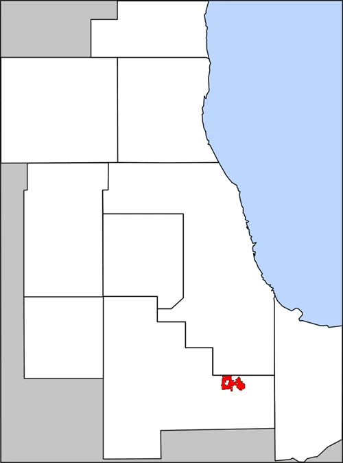 Location of University Park in Chicagoland. Created with Macromedia Fireworks 4 PNG-8 Websnap adaptive color palette 256 colors