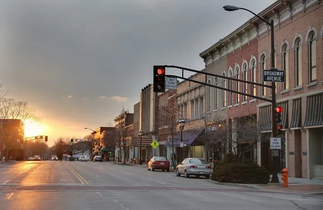 Sunset in downtown Urbana, Illinois, USA