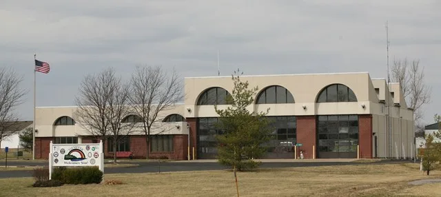Valmeyer City Hall. This is the new facility that was built after the town was relocated 2 miles up on the bluff from the town that was destroyed during the Great Flood of 1993.