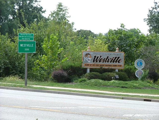 Signs at the north edge of Westville, Illinois
