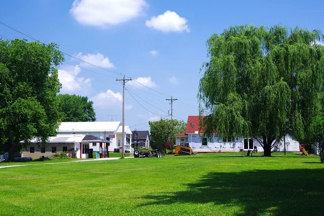 Buildings along Church Street in Alfordsville, Indiana, United States.