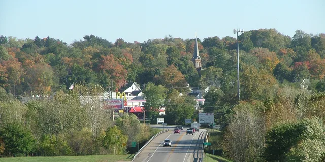 A view of Attica, Indiana, looking east from Warren County across the Wabash River along the Paul Dresser Bridge.