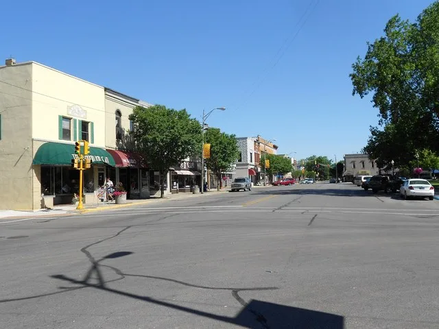 This is an image of South Main Street in downtown Auburn, Indiana, U.S.A. , looking north.