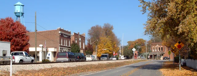 Looking northeast toward the intersection of North Street and Main Street in Battle Ground, Indiana .