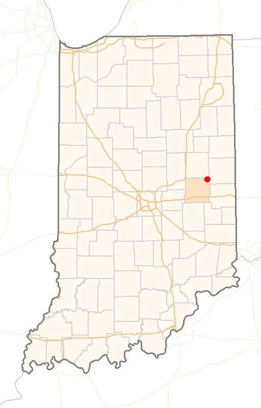 Red Dot map of Indiana, showing the location of Blountsville