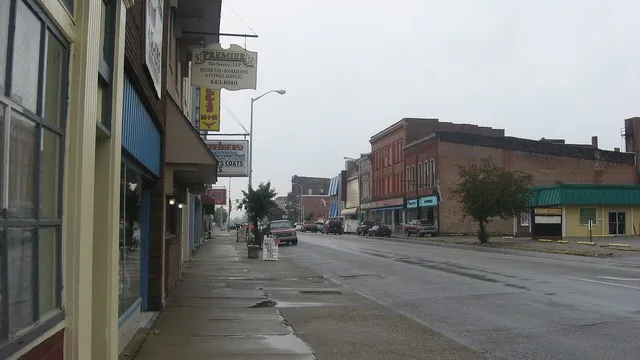 Looking west from the southern side of the 100 block of W. National Avenue ( U.S. Route 40 ) in downtown Brazil , Indiana , United States . This portion of the downtown is part of...