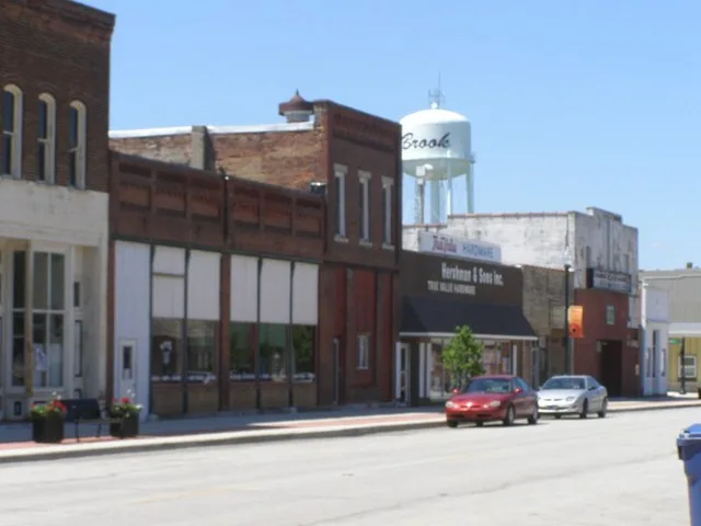 Main Street in Brook, Indiana.