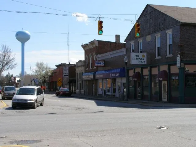 Main Street in Brookston, Indiana at State Route 43 and State Route 18